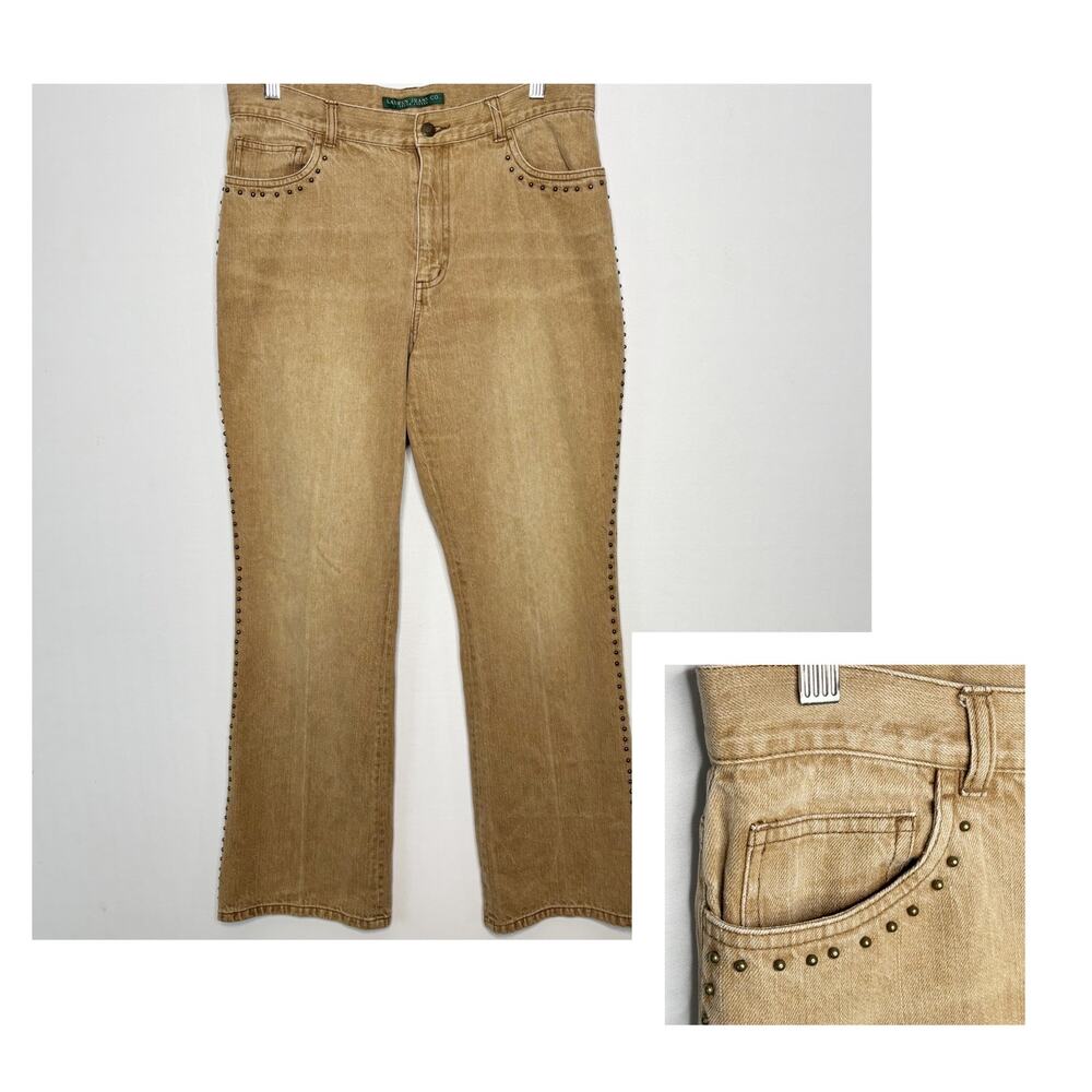 Vintage Lauren Ralph Lauren Brown Studded Boot Cut Denim Jeans Womens Size 12